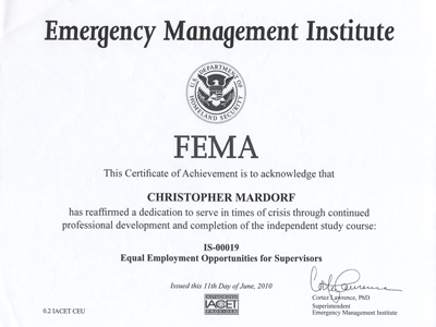 FEMA IS-019 certificate