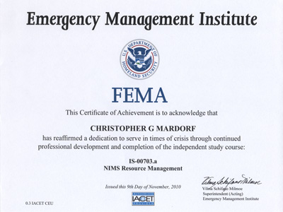 FEMA IS-703 Certificate