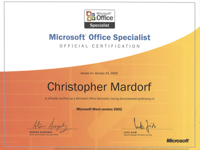 Microsoft Office Specialist certificate